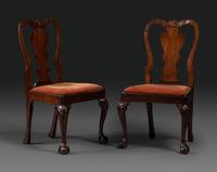 A Pair of Queen Anne Shell Carved Mahogany Side Chairs