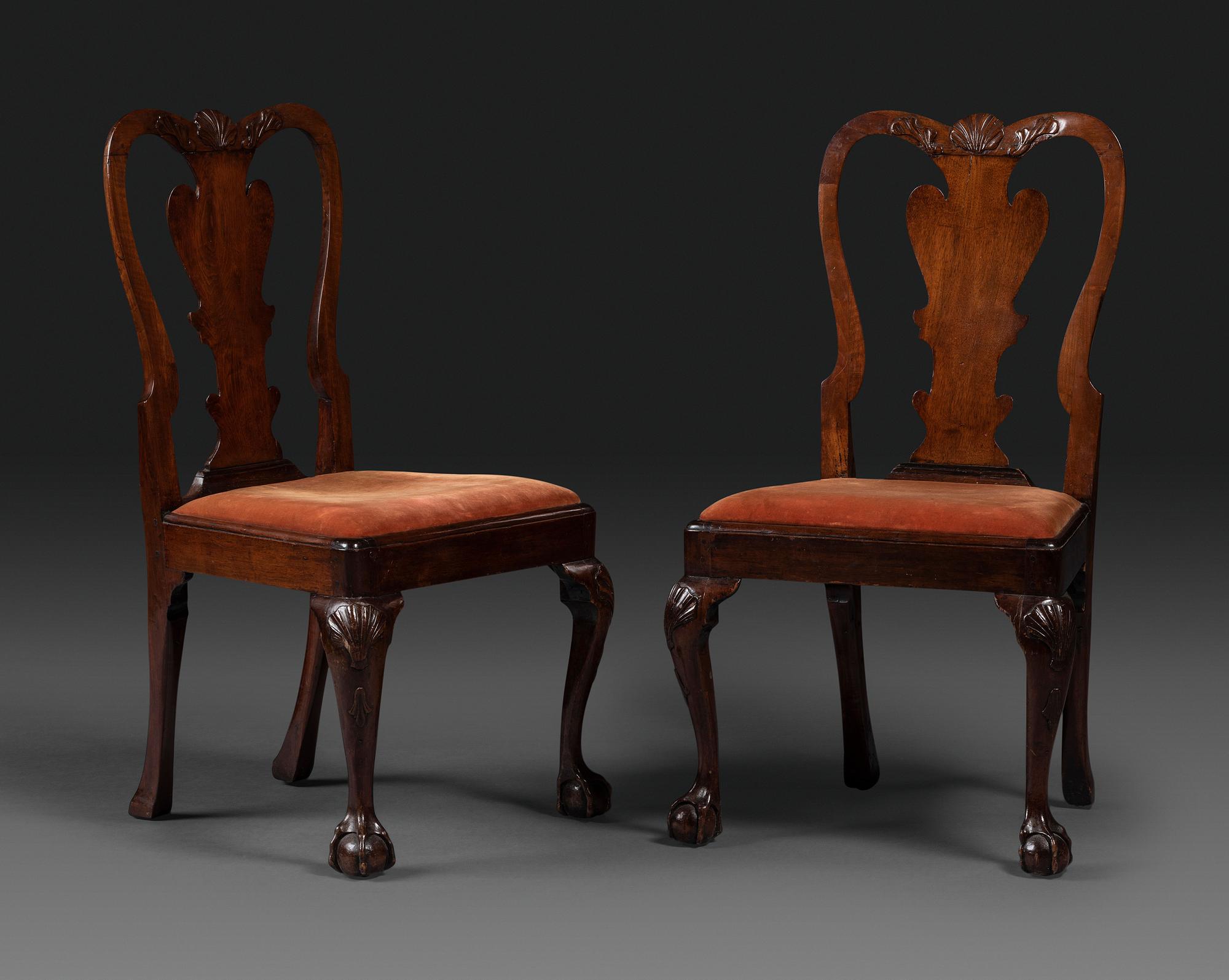 A Pair of Queen Anne Shell Carved Mahogany Side Chairs