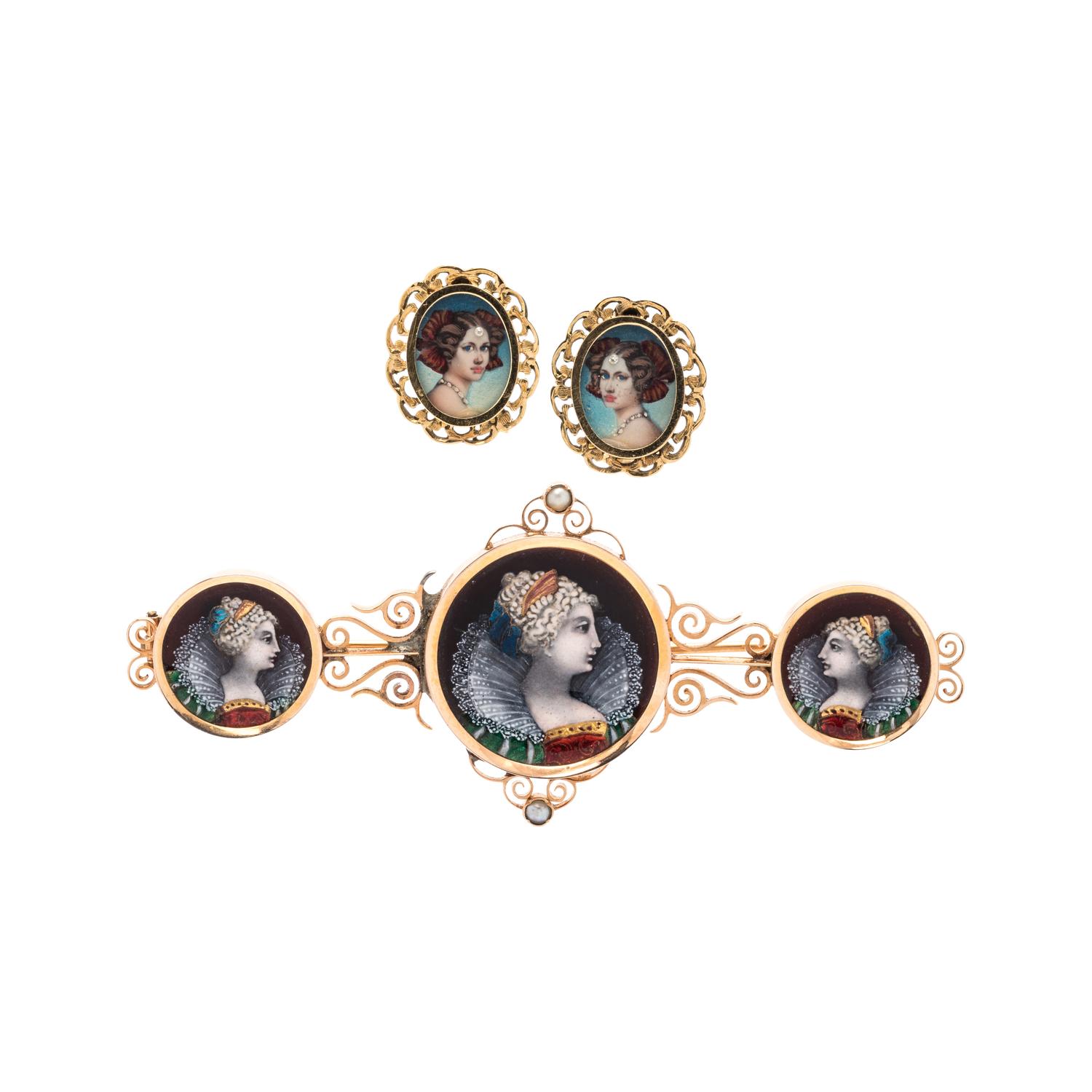 COLLECTION OF YELLOW GOLD AND PORTRAIT JEWELRY