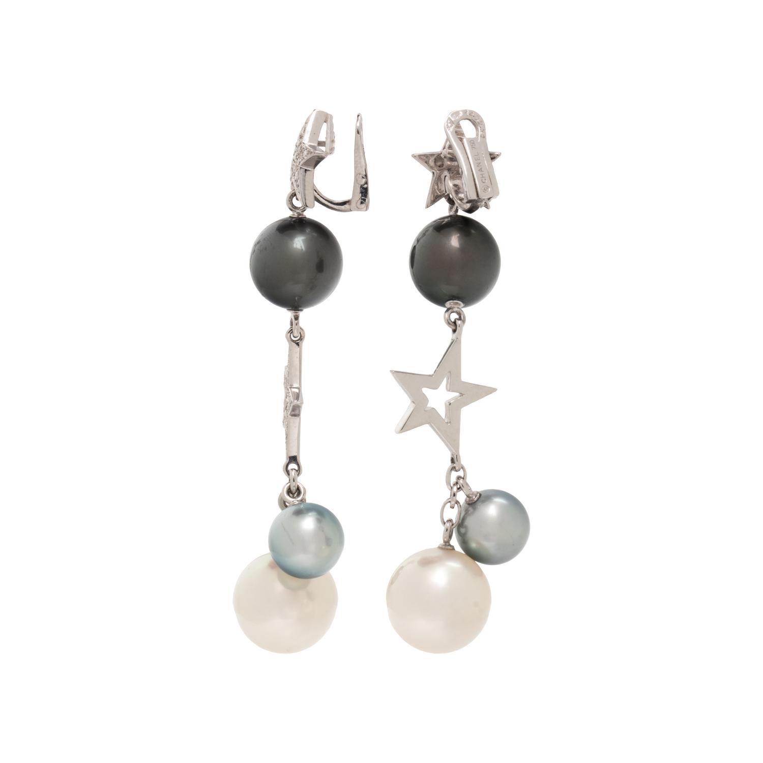 CHANEL, DIAMOND AND CULTURED PEARL 'COMÈTE' CLIP EARRINGS
