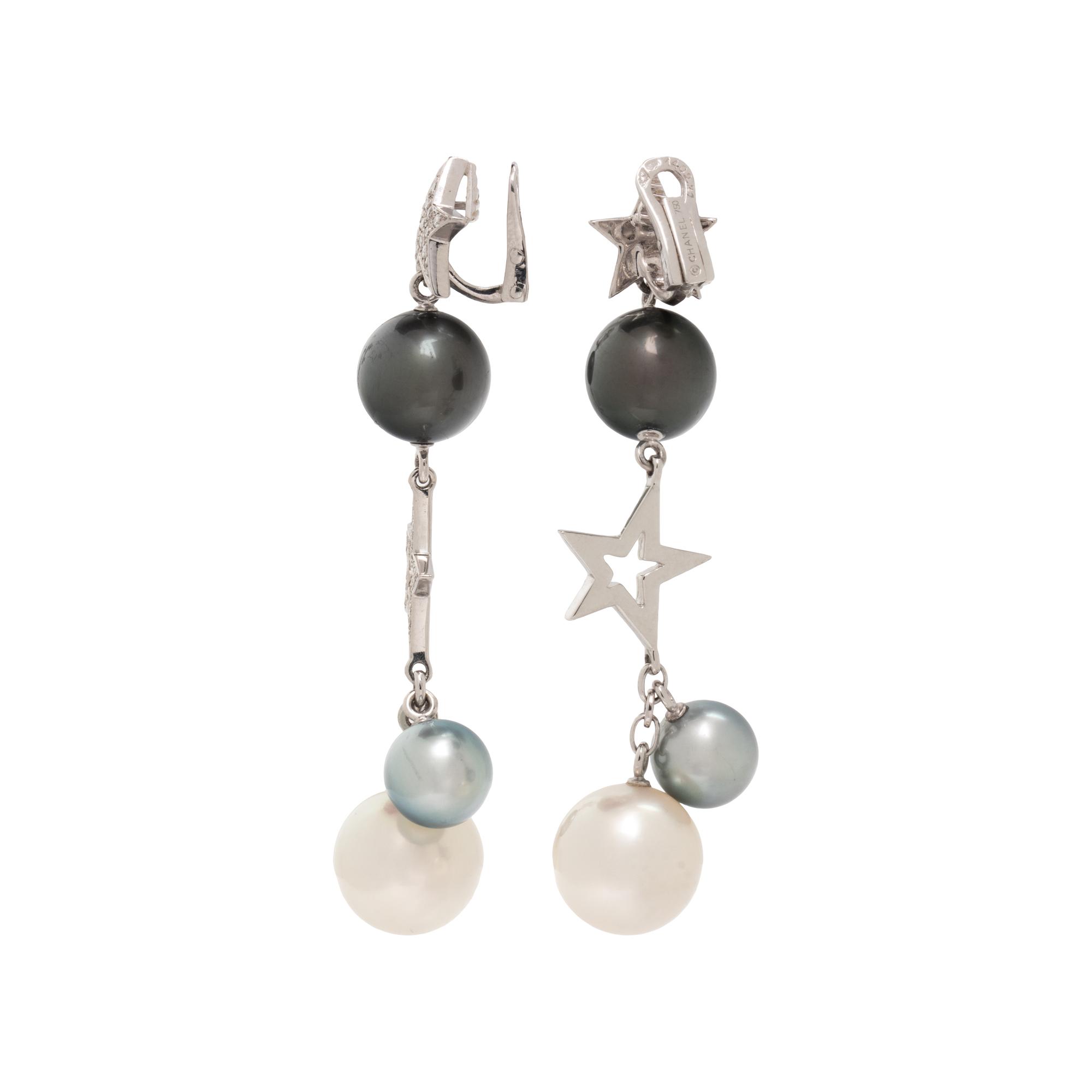 CHANEL, DIAMOND AND CULTURED PEARL 'COMÈTE' CLIP EARRINGS
