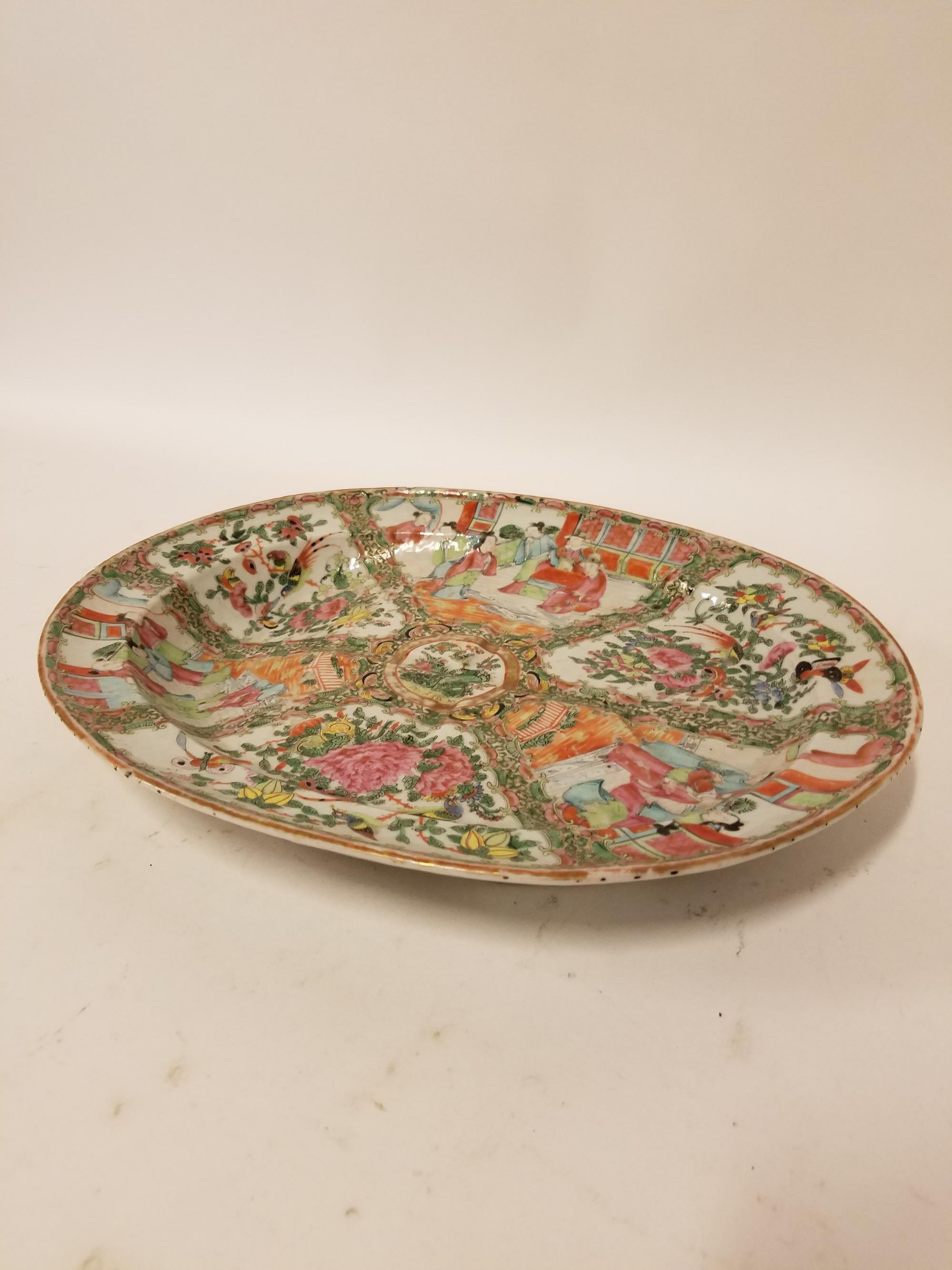 A Rose Medallion Porcelain Platter. Length 16 1/2 inches.