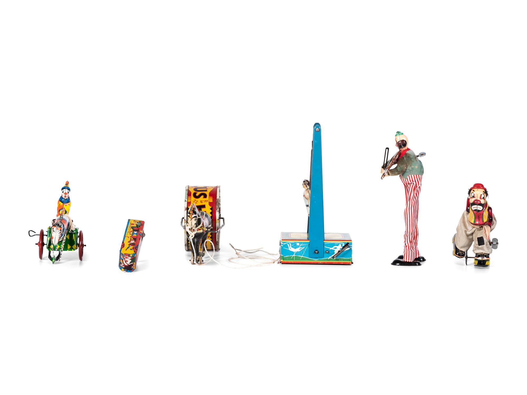 Six Tin Clown and Circus Toys