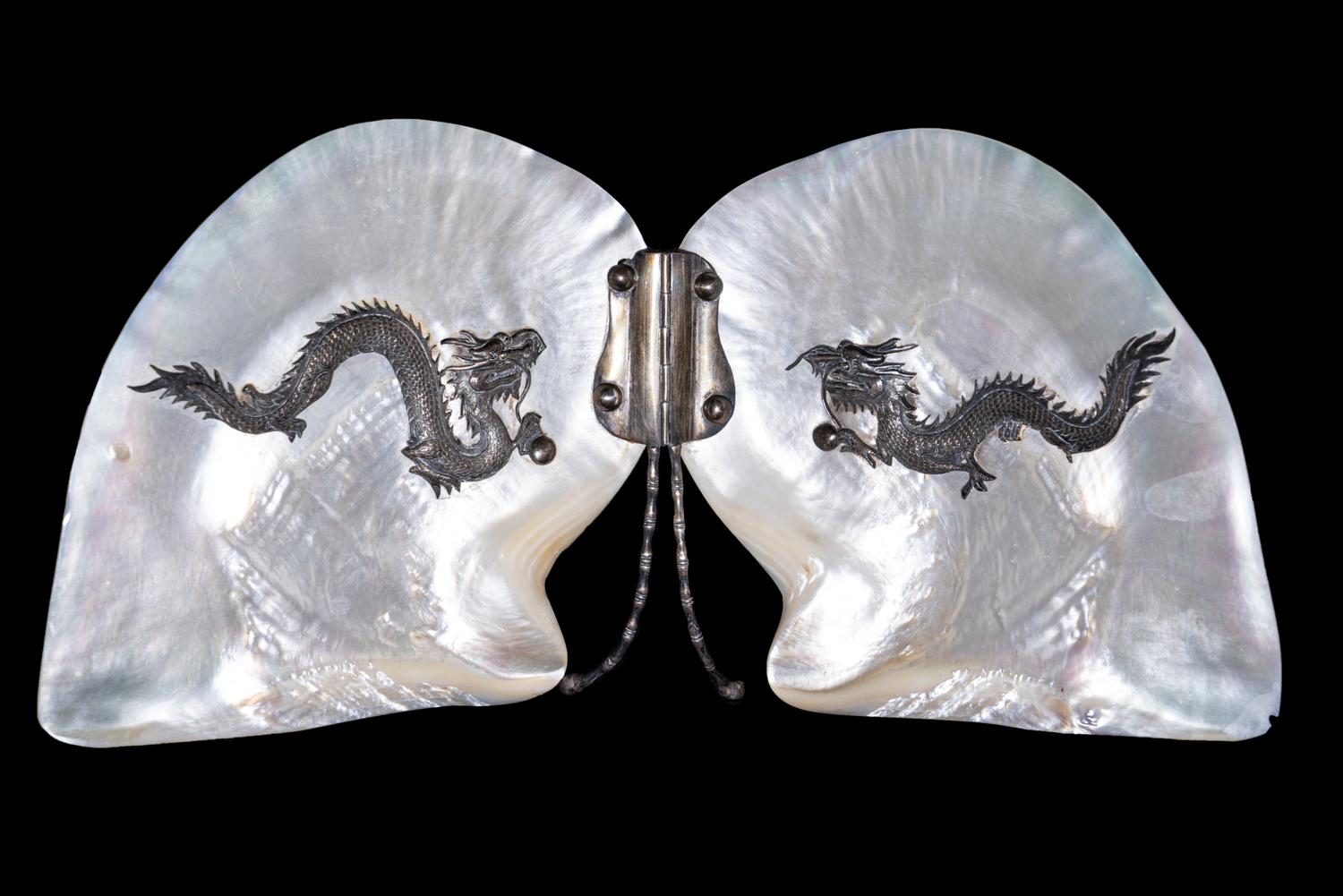 A Japanese Silver Inlaid Shell Screen