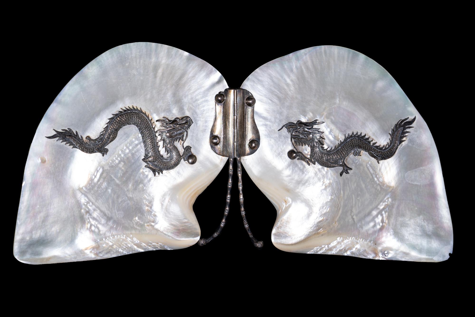A Japanese Silver Inlaid Shell Screen