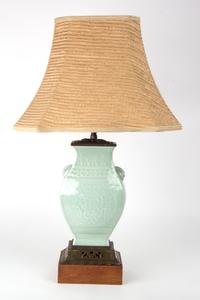 A Chinese Celadon Glazed Porcelain Vase Height overall 26 inches. — 20TH CENTURY