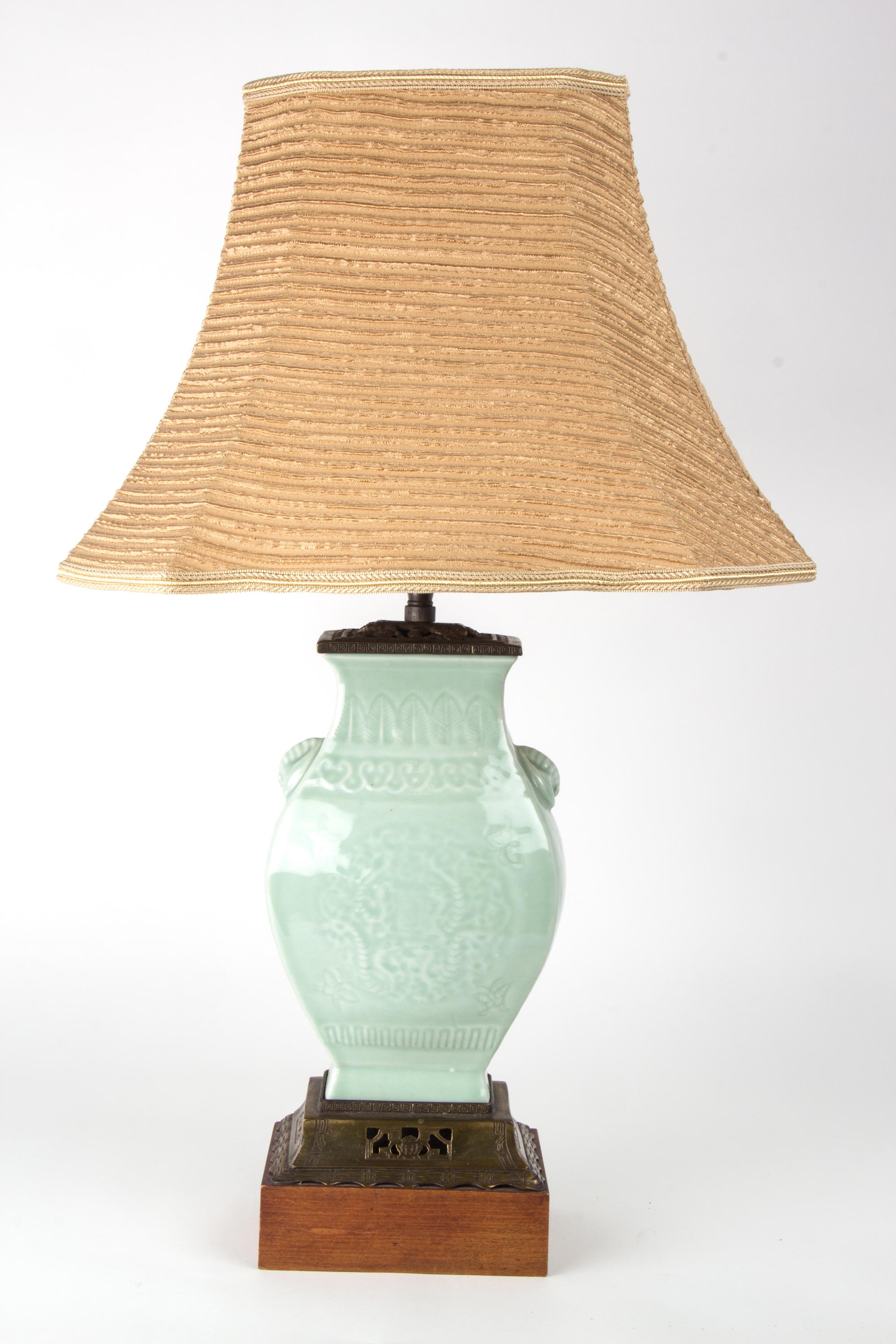 A Chinese Celadon Glazed Porcelain Vase Height overall 26 inches. — 20TH CENTURY