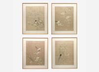 A set of four Chinese silk-embroidered panels depicting birds and flowers 刺繡花鳥 一組四件