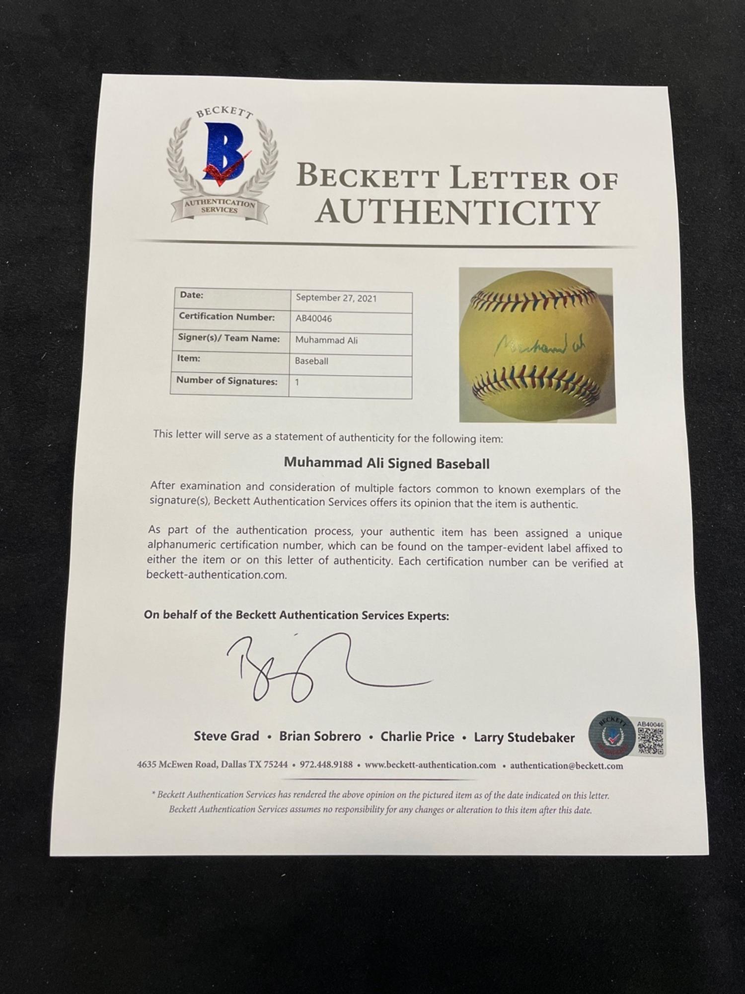 An Uncommon Muhammad Ali Signed Autograph Baseball (BAS Beckett Authentication Services Certified),