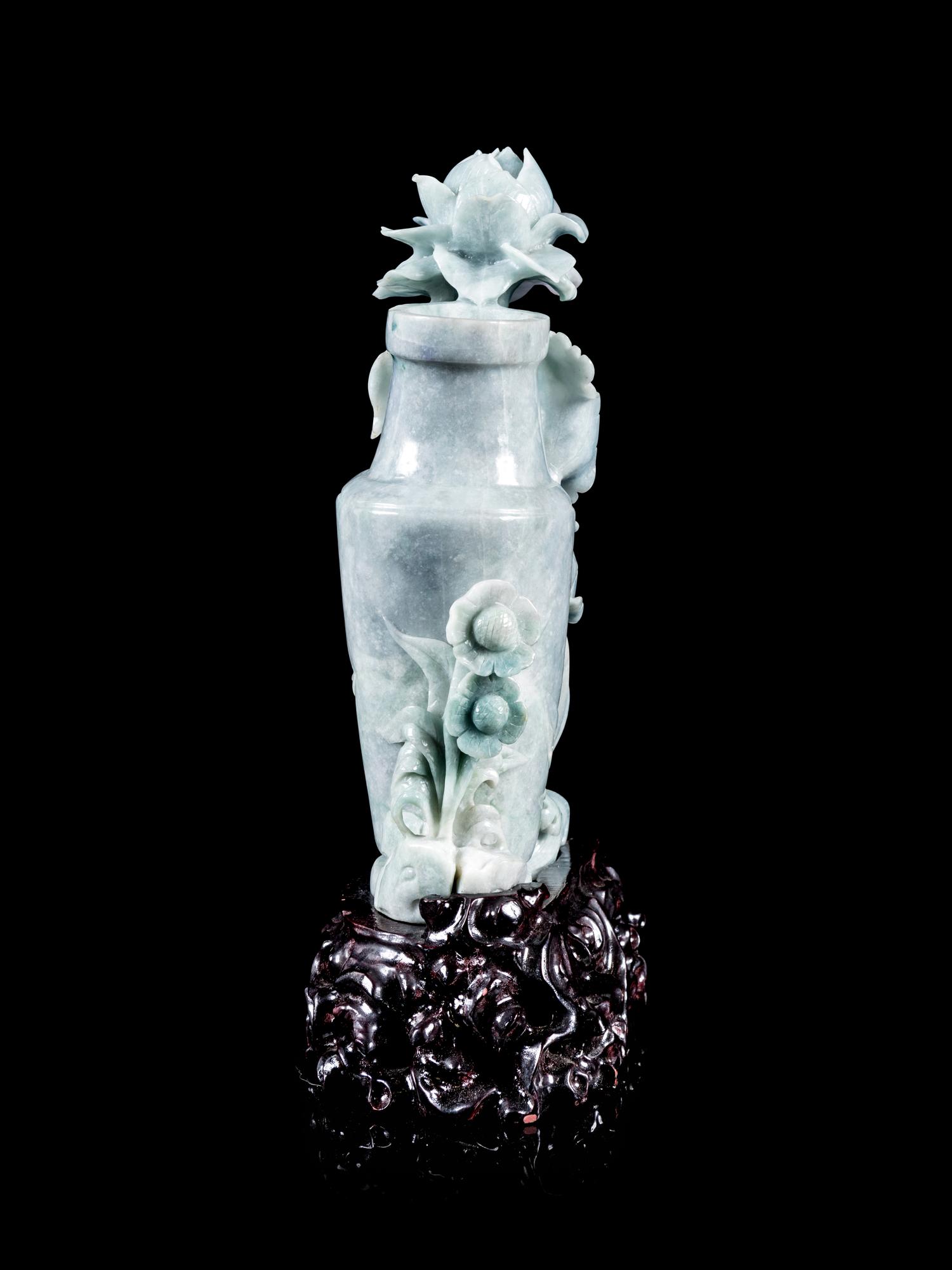 A Chinese Pale Celadon Jadeite Flower Vase