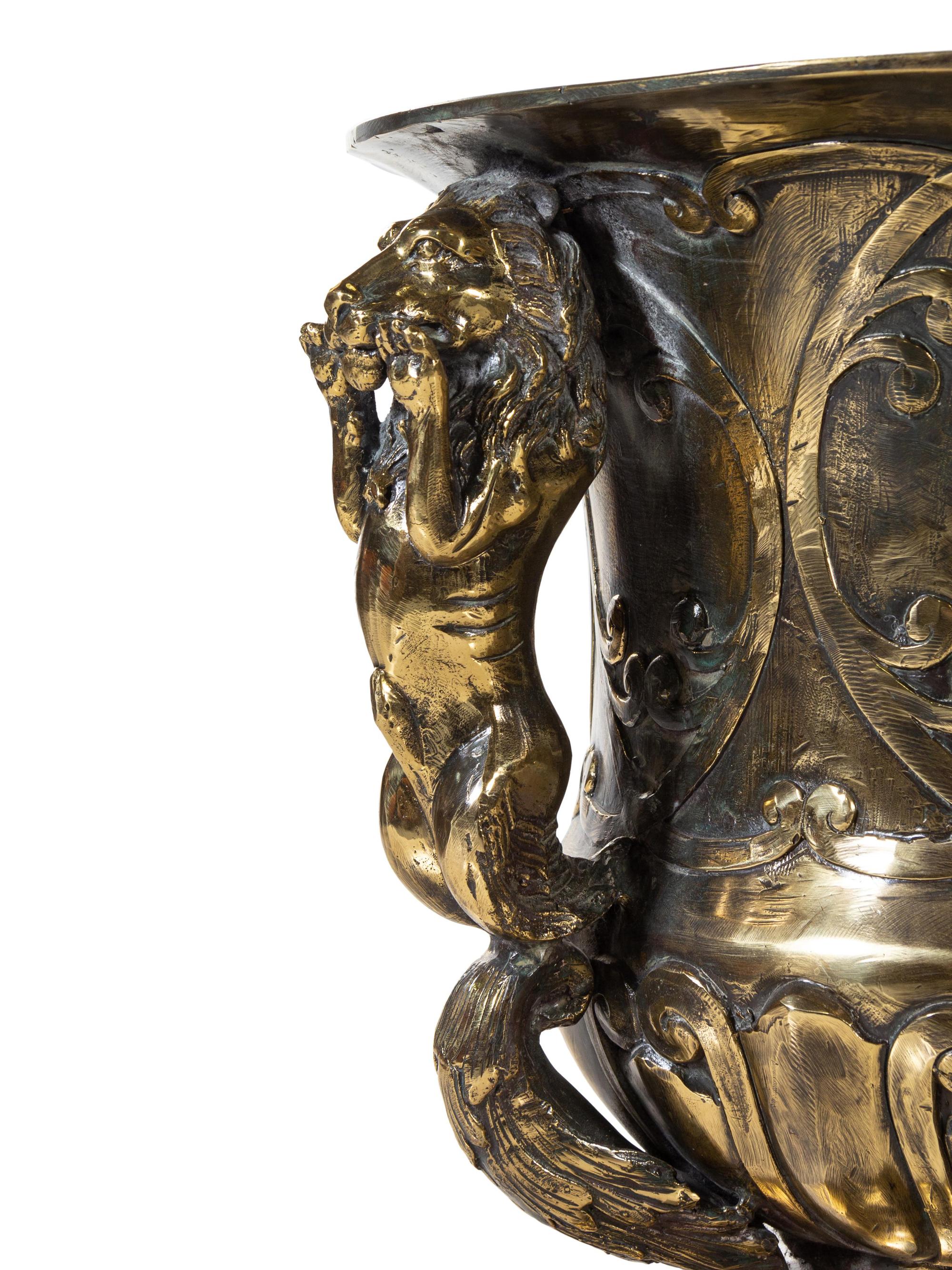A Pair of English Gilt Bronze Jardinières