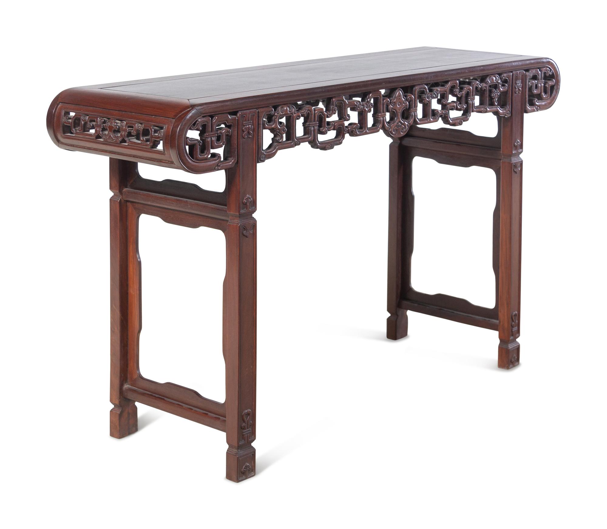 A Rosewood Scroll-End Altar Table