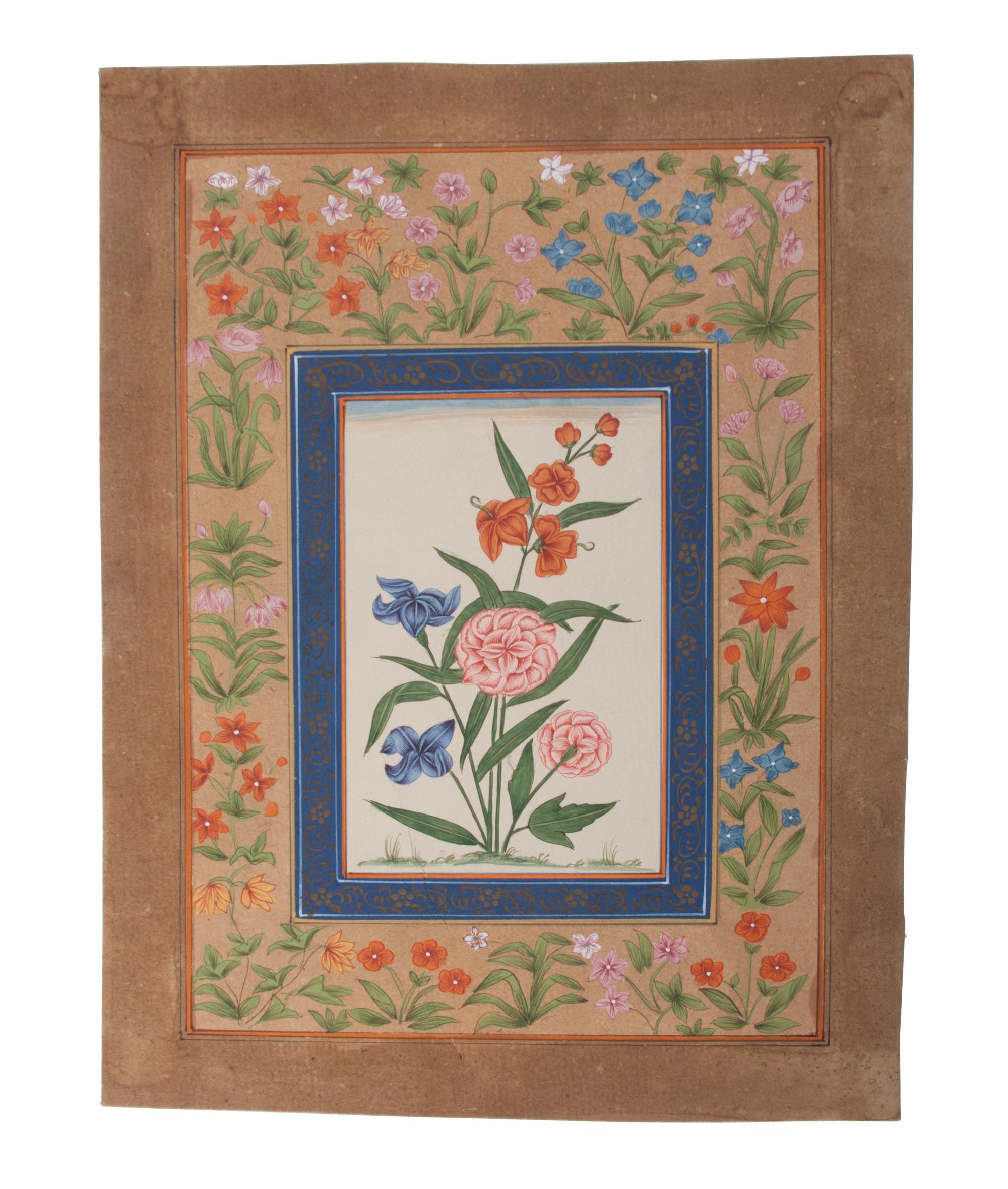 A Collection of Seven Indian Mughal Miniatures Height of largest 13 x width 9 inches.