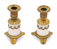 A Pair of Empire Style Gilt Bronze Mounted Marble Candlesticks
