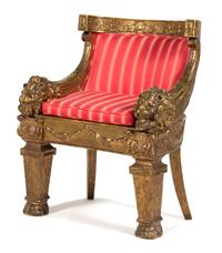A Louis XIV Style Giltwood Barrel Back Lion Chair