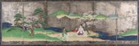 A Silver Foil and Painted Paper Table Screen Each panel 13 1/2 x 6 3/4 inches.