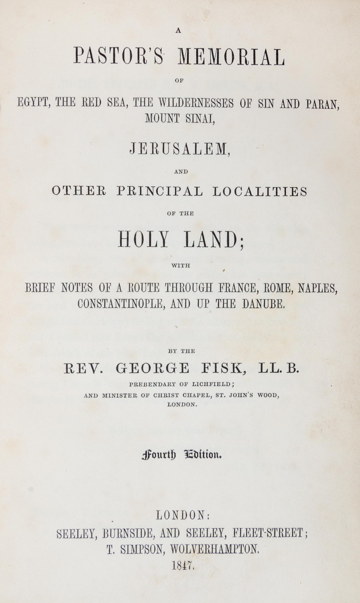 (FORE EDGE PAINTING) FISK, GEORGE, REV. A Pastor's Memorial. London, 1847. With fore edge painting of Venice.
