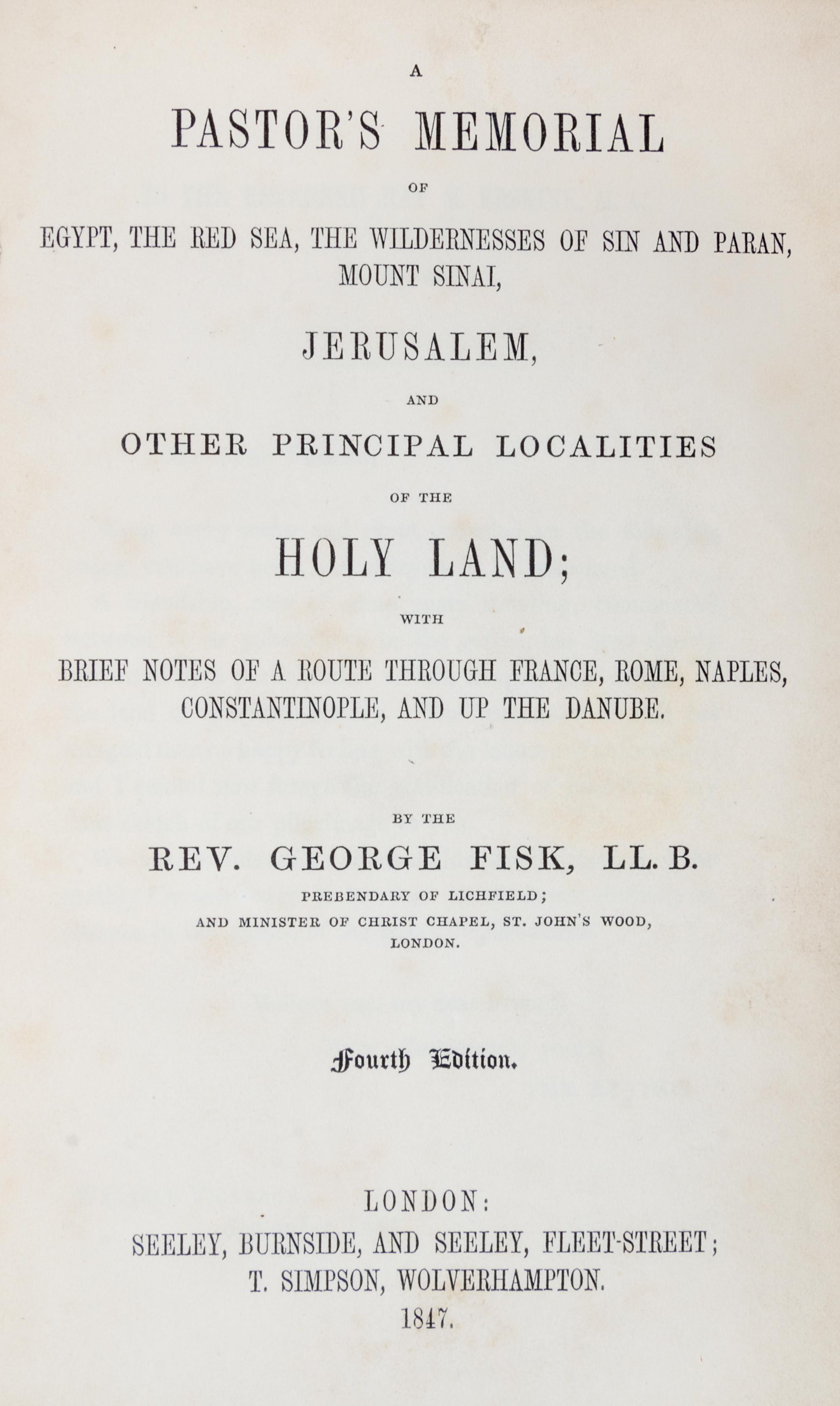 (FORE EDGE PAINTING) FISK, GEORGE, REV. A Pastor's Memorial. London, 1847. With fore edge painting of Venice.