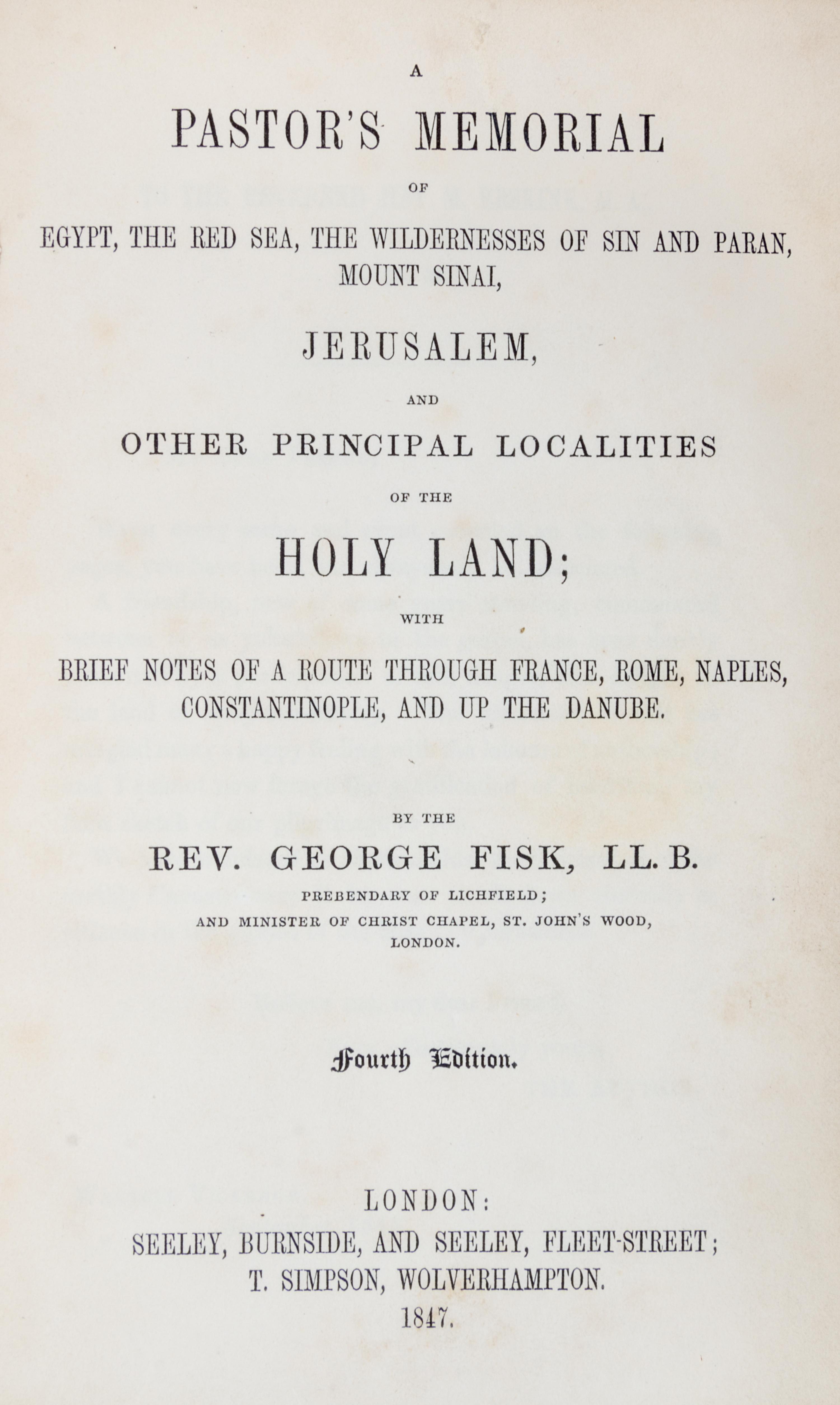 (FORE EDGE PAINTING) FISK, GEORGE, REV. A Pastor's Memorial. London, 1847. With fore edge painting of Venice.