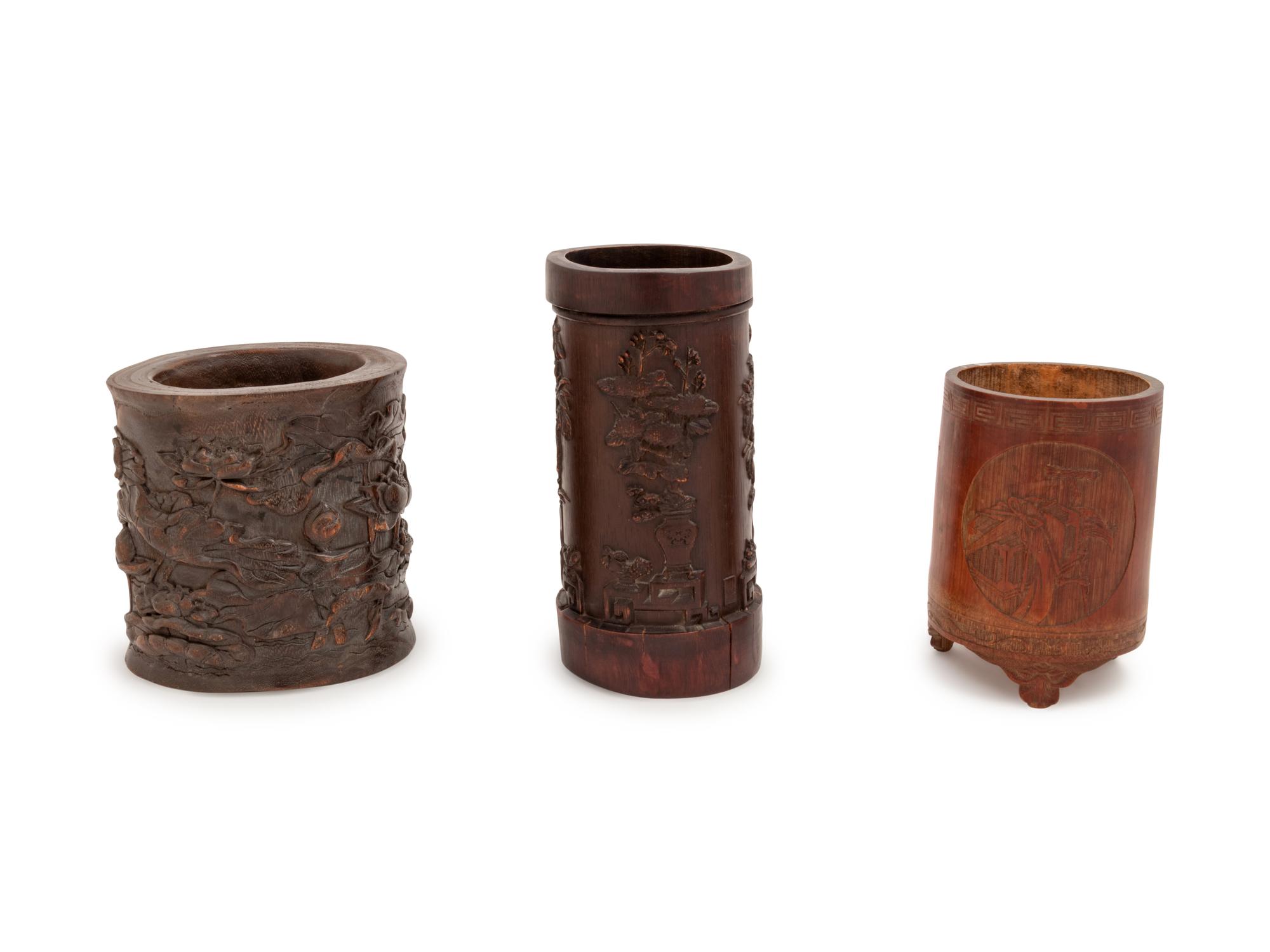 Three Chinese Bamboo Brush Pots, Bitong