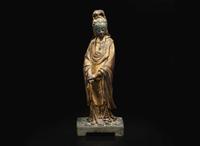 A Chinese gilt-lacquered bronze figure of Guanyin, 17th / 18th century 漆金銅觀音 十七或十八世紀