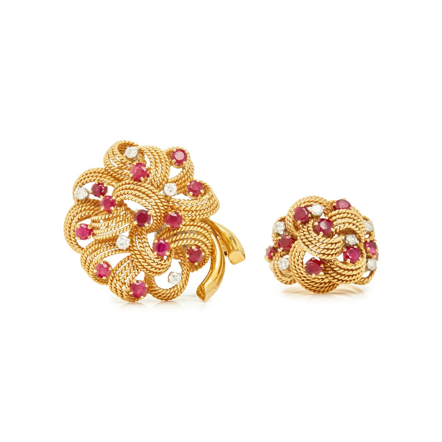 YELLOW GOLD, RUBY AND DIAMOND SET