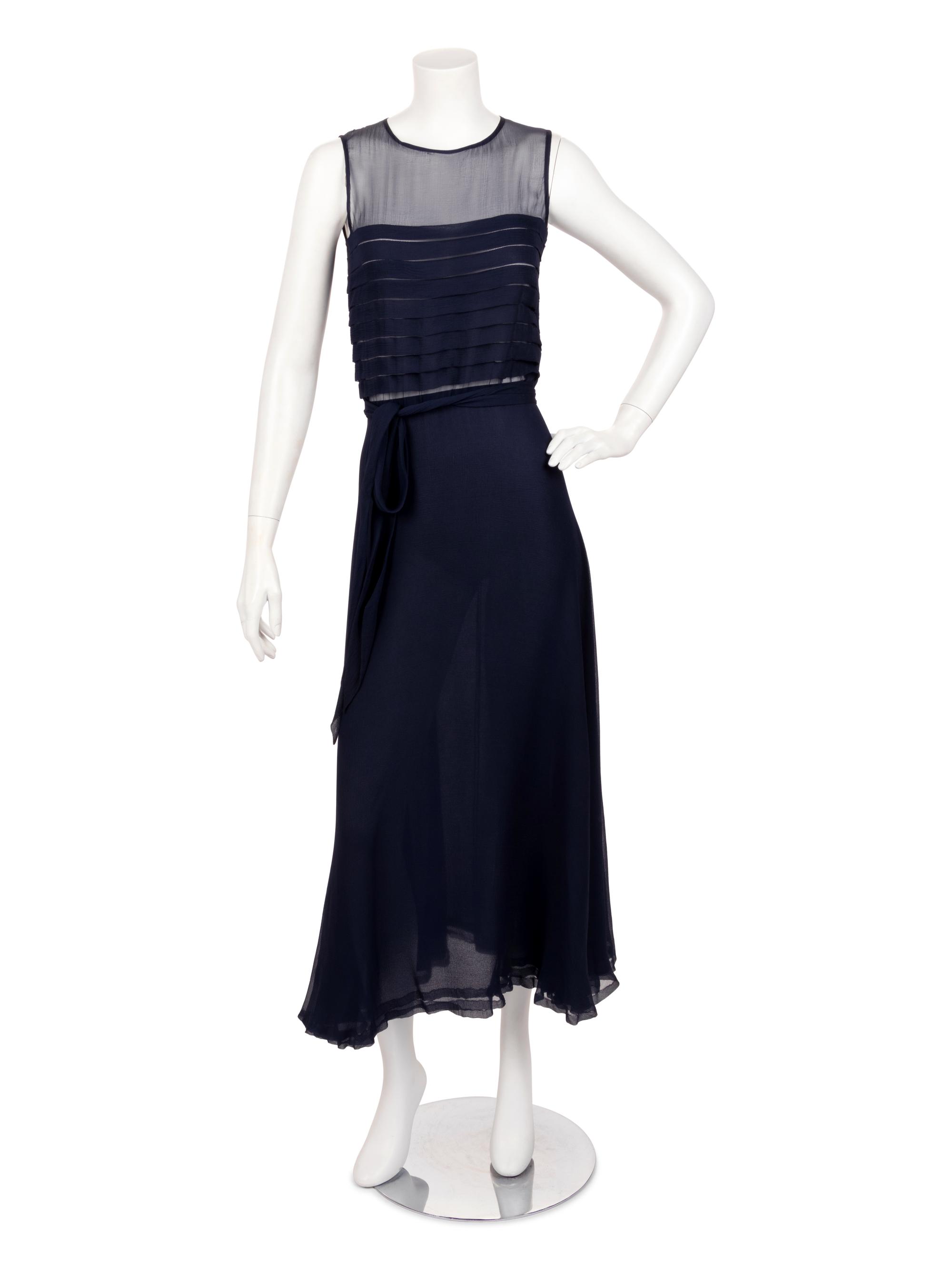 Yves Saint Laurent Haute Couture Navy Chiffon Dress with Scarf, 1970s