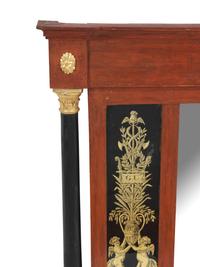 A Neoclassical Style Painted and Églomisé Panel-Inset Overmantle Mirror