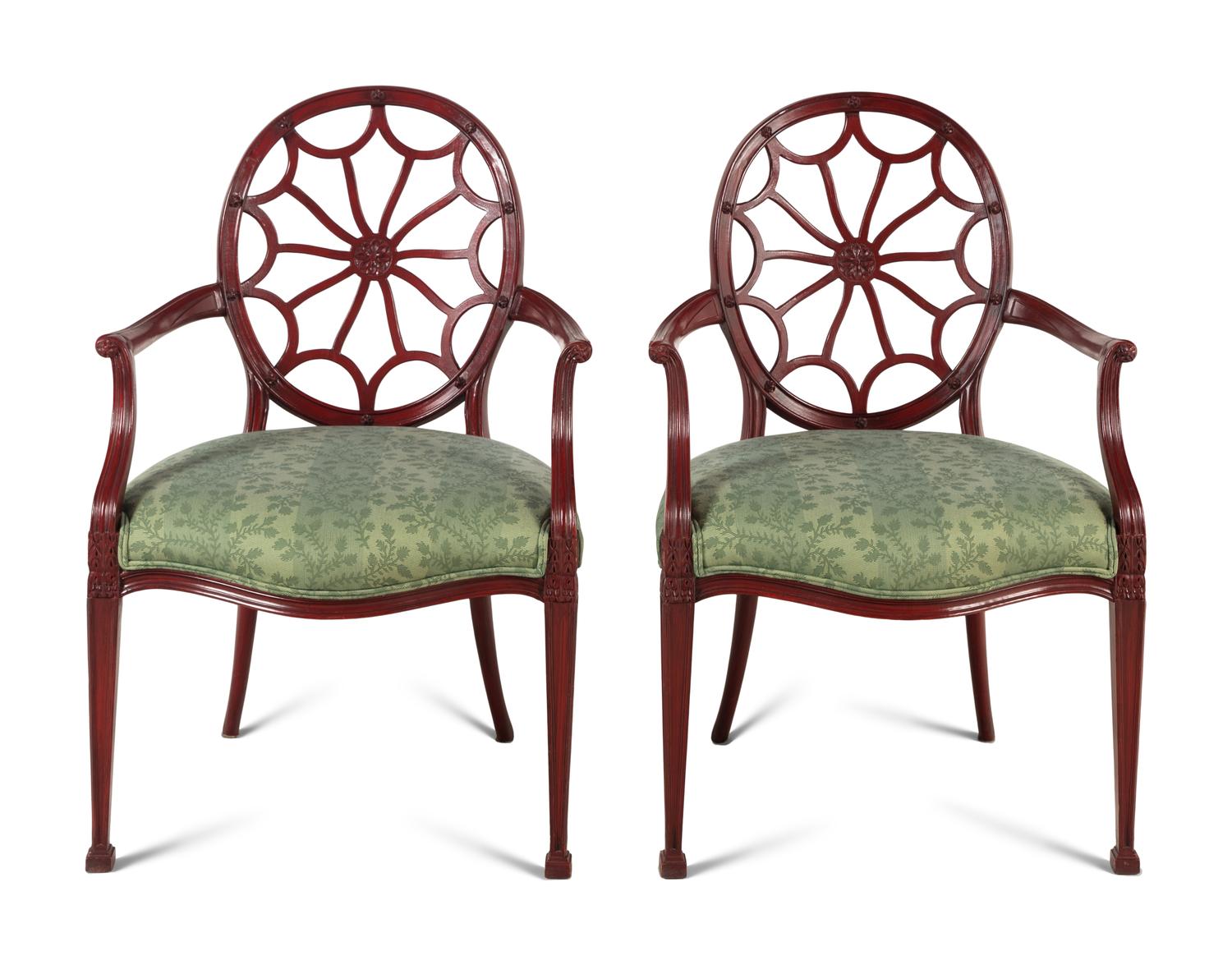 A Pair of George III Style Red-Painted Armchairs