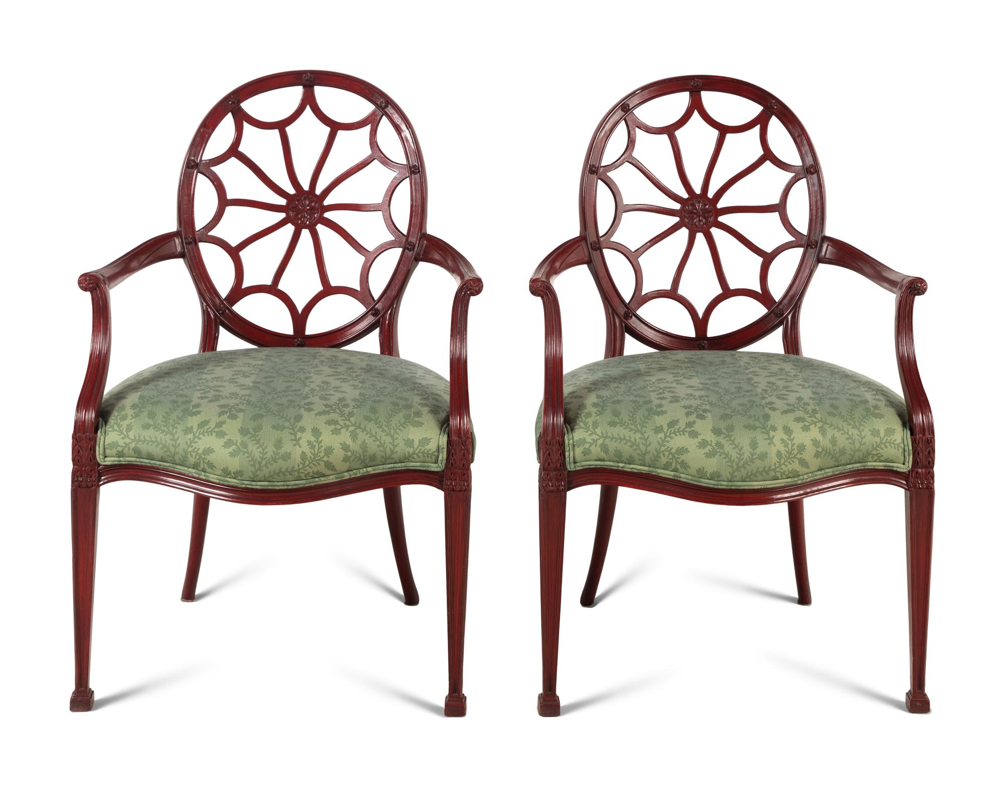 A Pair of George III Style Red-Painted Armchairs