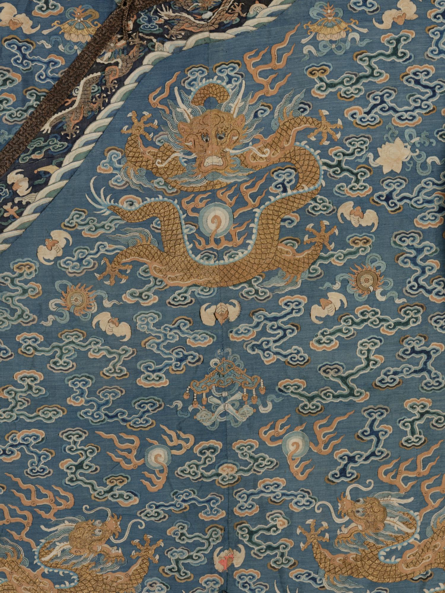 A Blue Ground Kesi Woven Silk Dragon Robe, Jifu