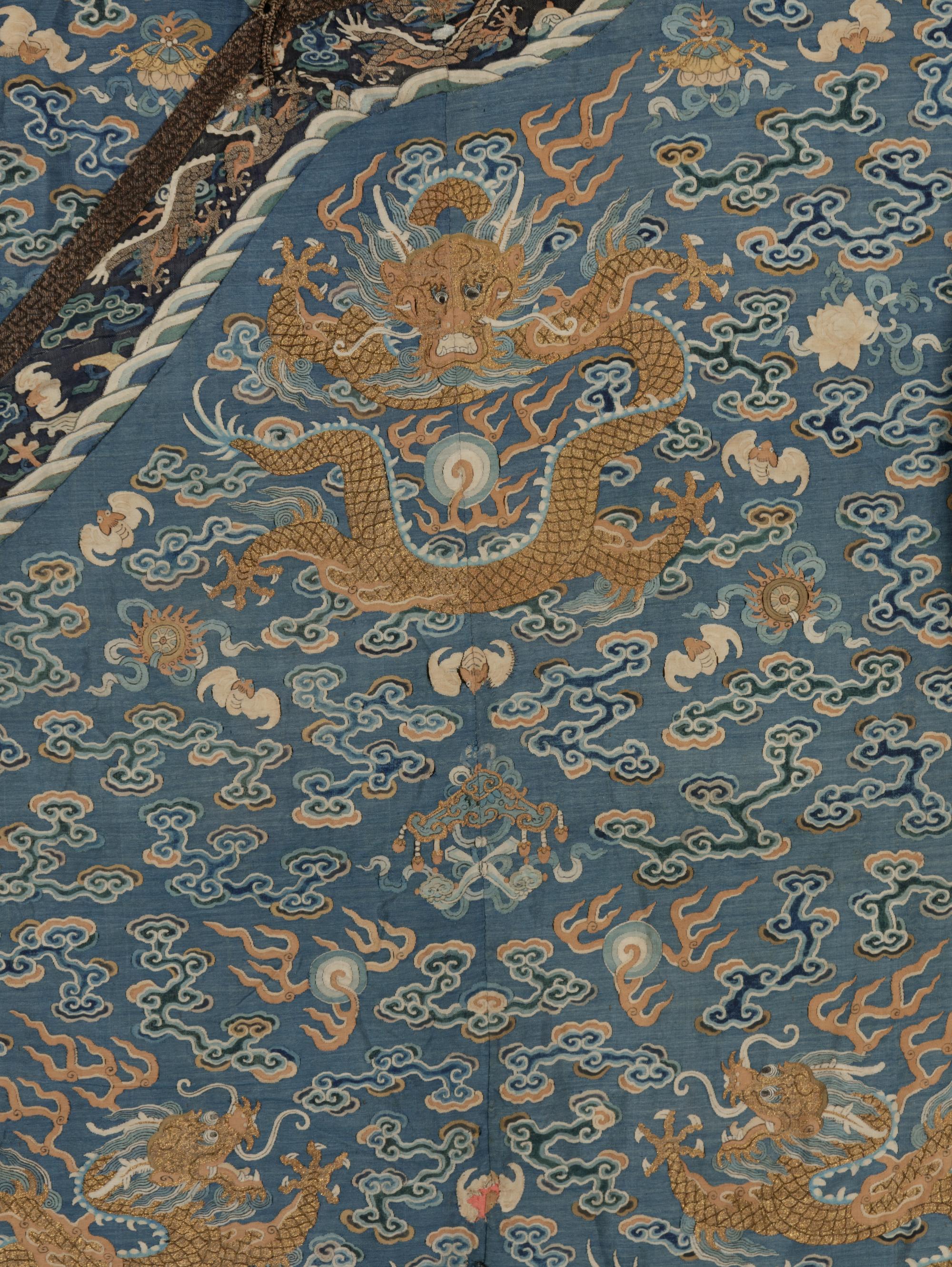 A Blue Ground Kesi Woven Silk Dragon Robe, Jifu