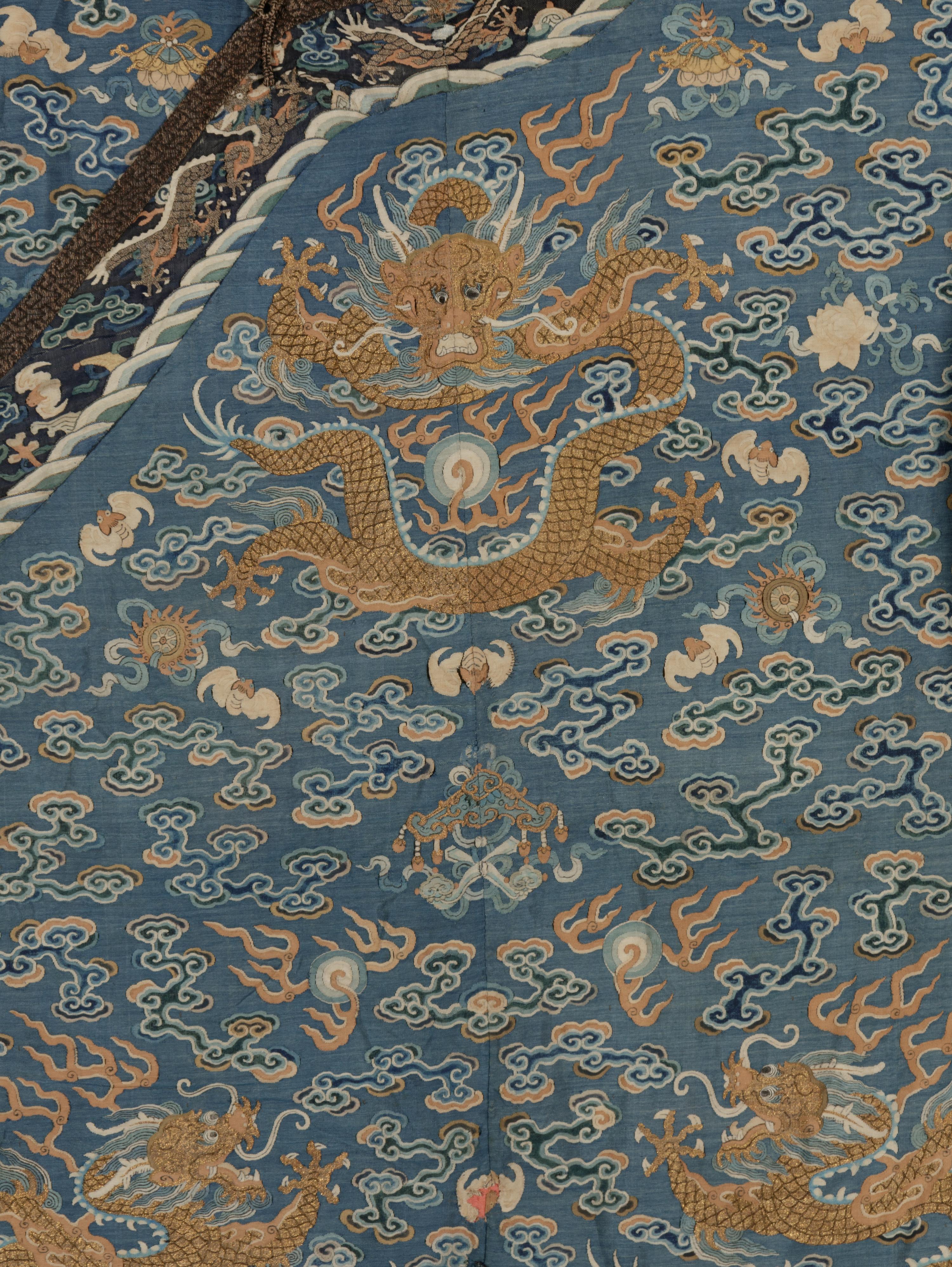 A Blue Ground Kesi Woven Silk Dragon Robe, Jifu