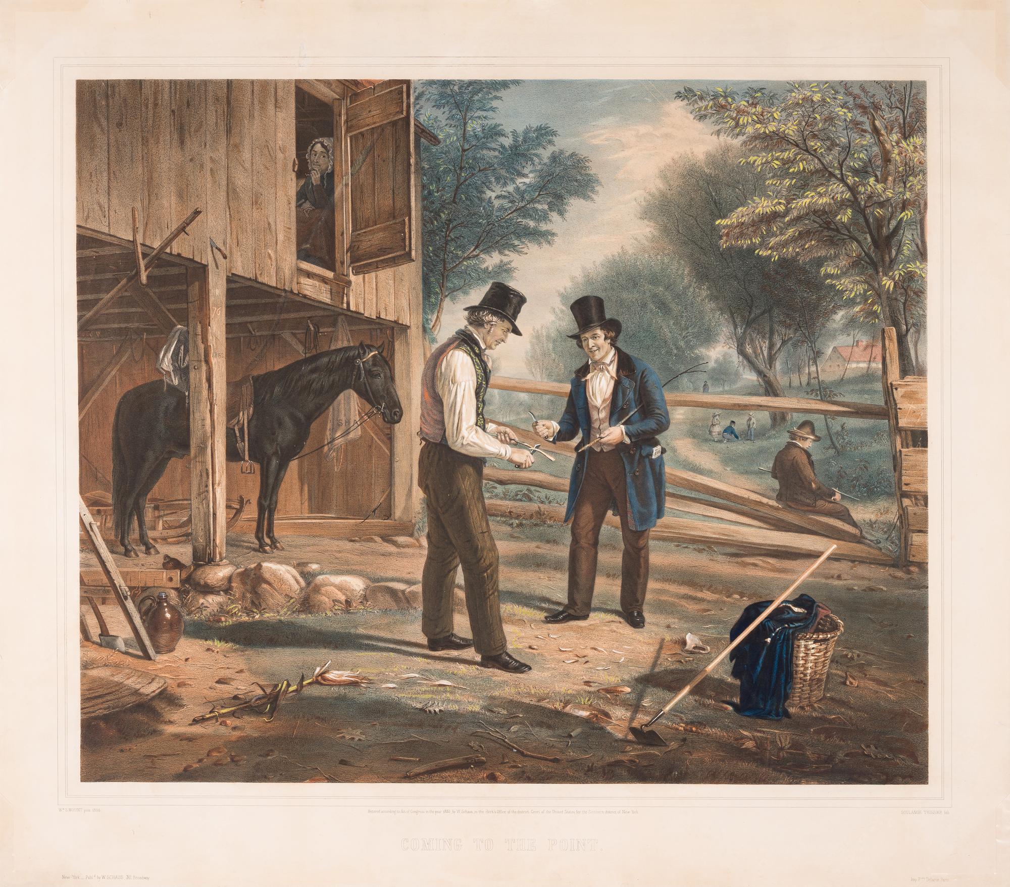 MOUNT, William Sidney (1807-1868), after. -- Soulange Teissier, lithographer. Coming to the Point . New York: William Schaus, 1855.