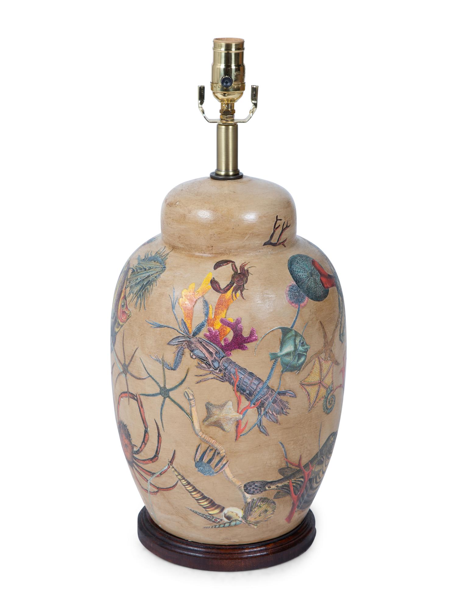 A Decoupage Decorated Ceramic Table Lamp — 20TH/21ST CENTURY