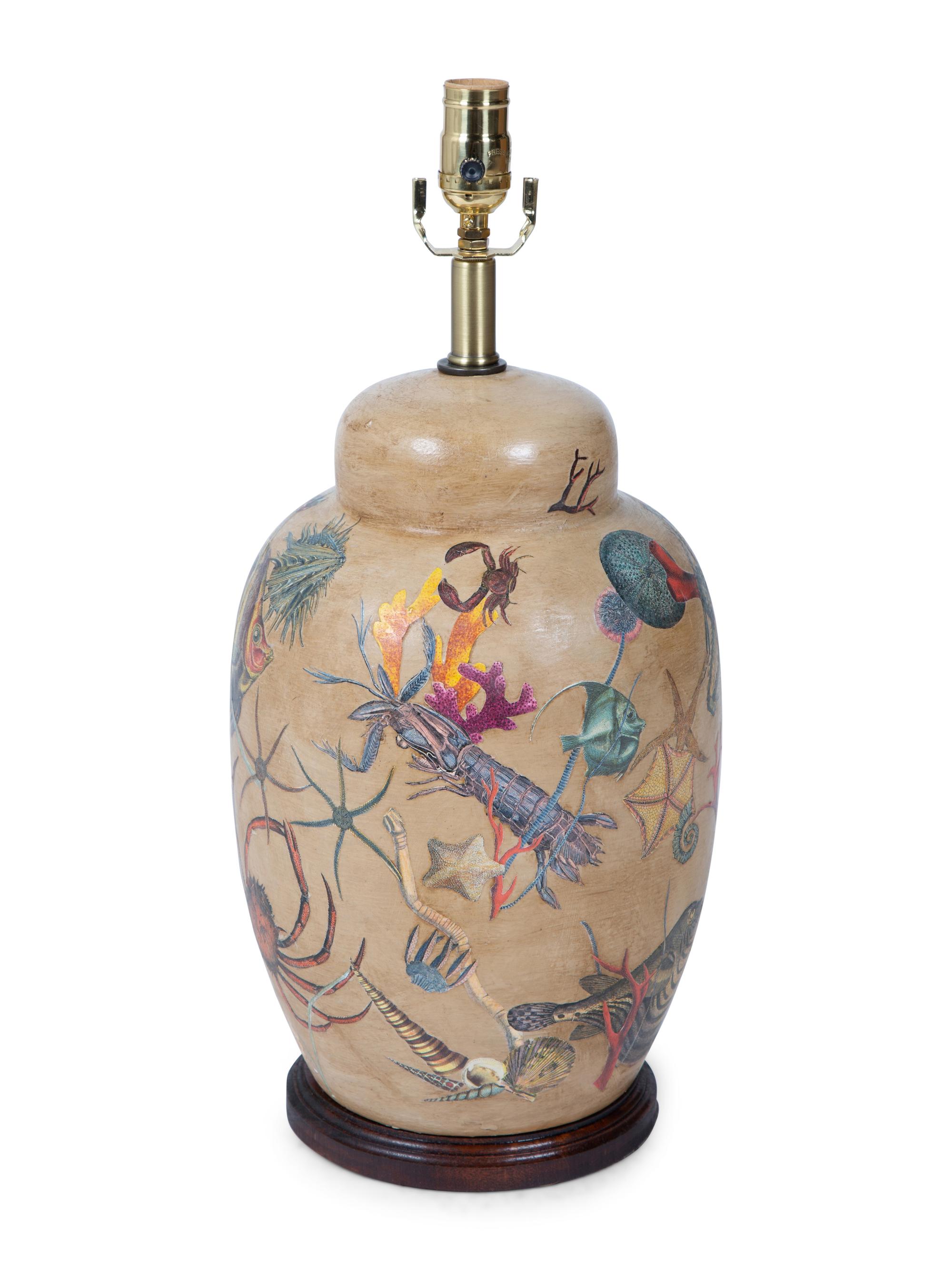 A Decoupage Decorated Ceramic Table Lamp — 20TH/21ST CENTURY