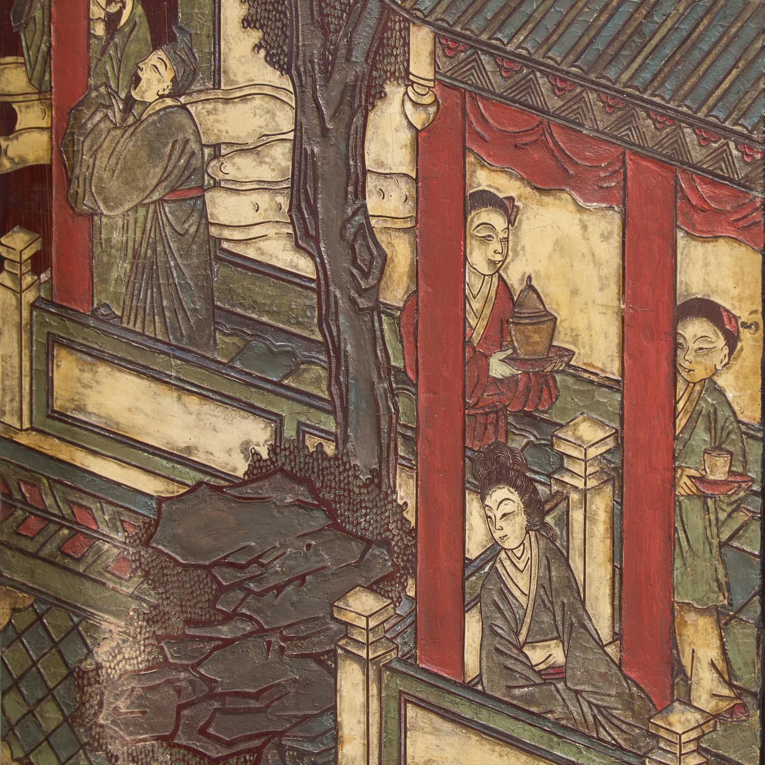 A Chinese Eight-Panel Coromandel Screen, Qing Dynasty 清乾隆乙未（1775）款 款彩鹤鹿同春图八扇屏