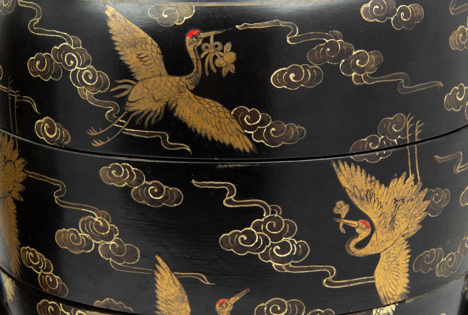 A Pair of Chinese Polychrome and Black Lacquer Baskets