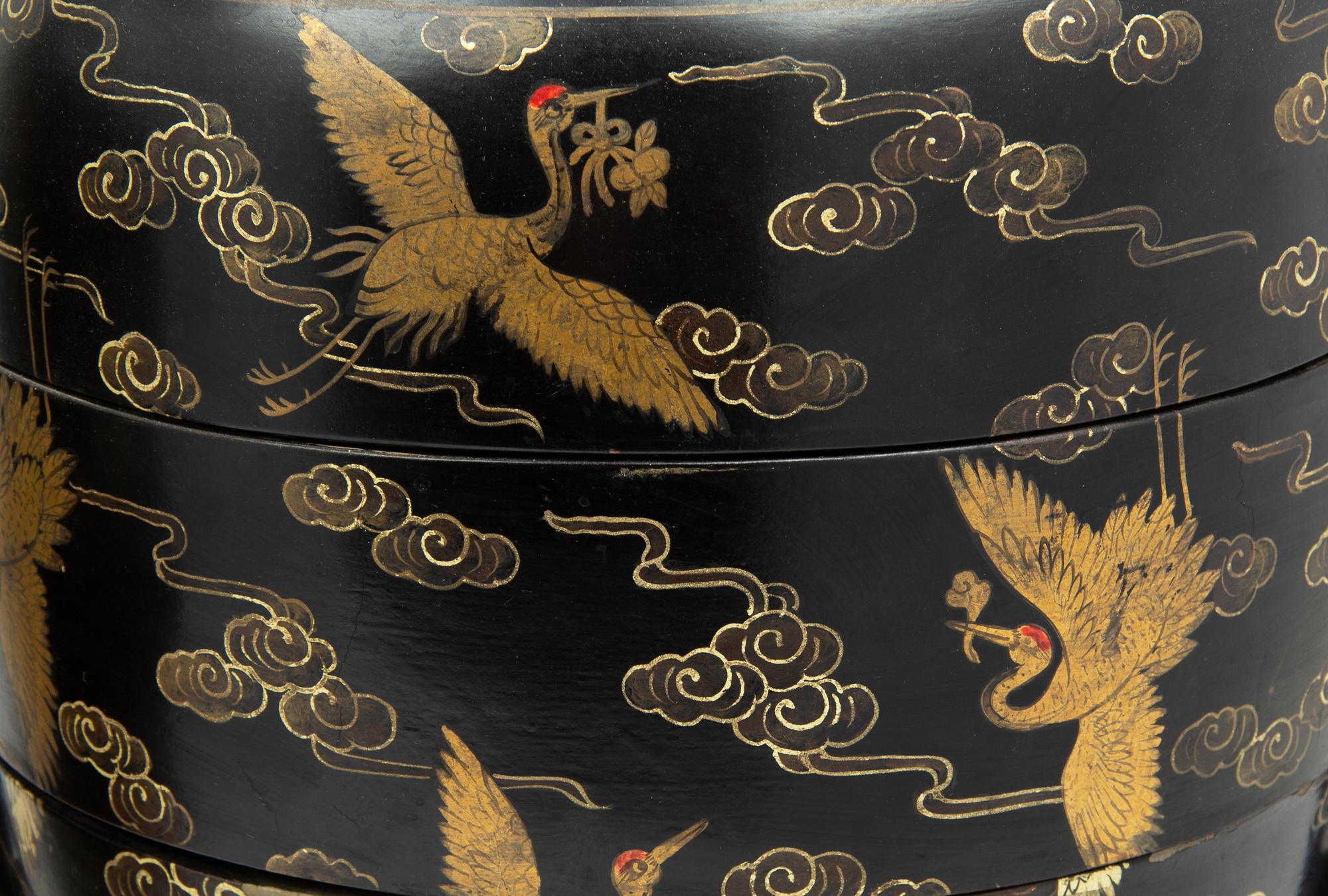 A Pair of Chinese Polychrome and Black Lacquer Baskets