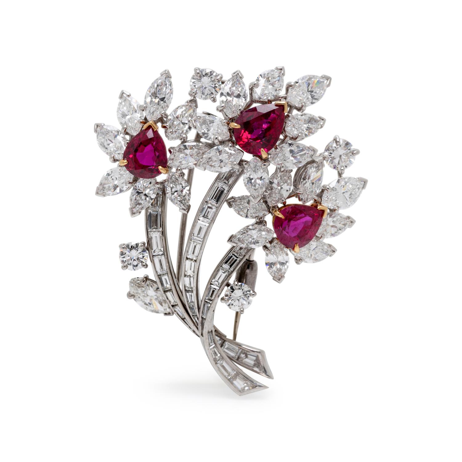 AN IMPORTANT VAN CLEEF & ARPELS BURMESE RUBY AND DIAMOND BROOCH