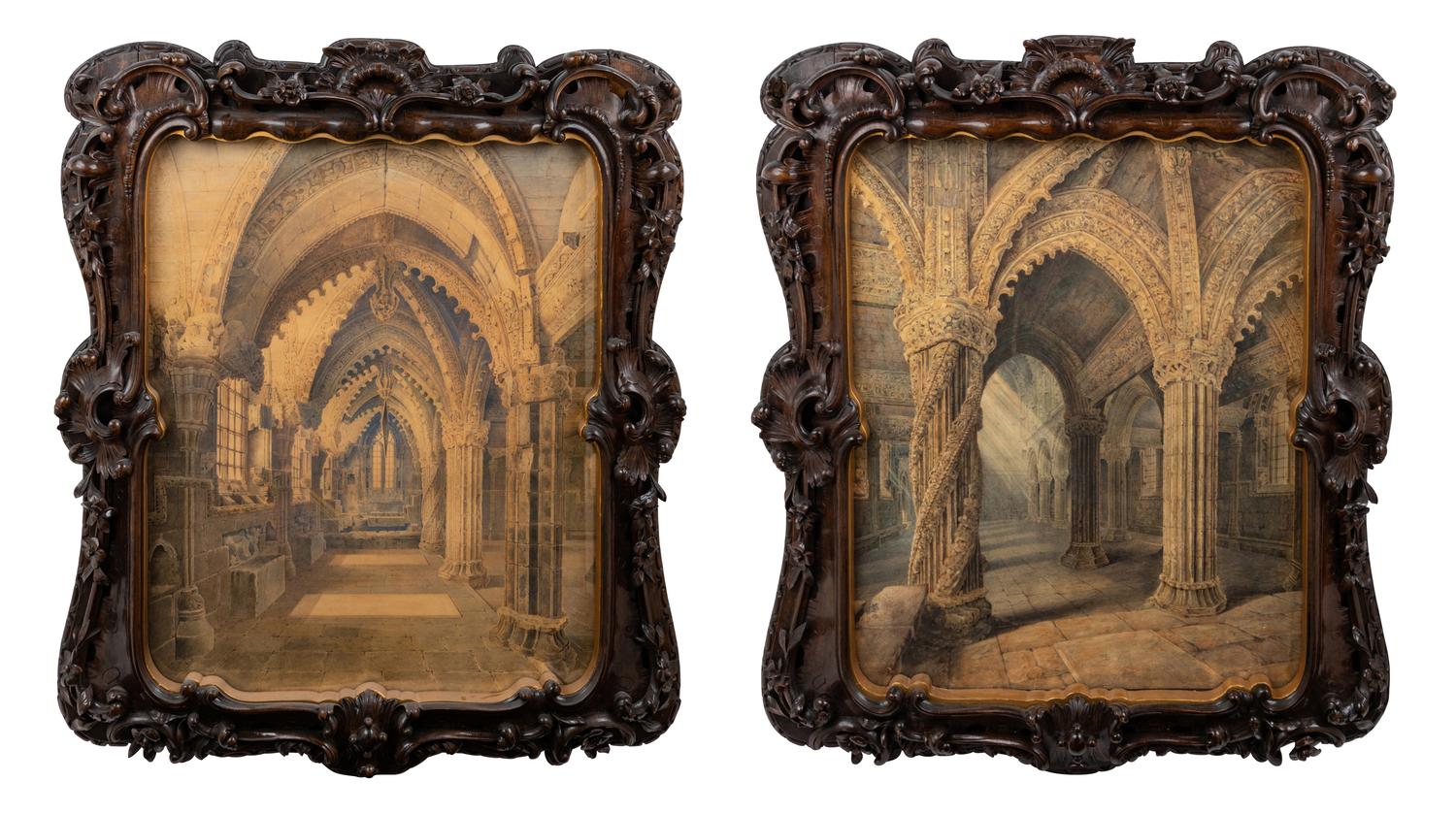 A Pair of Rococo Style Carved Walnut Frames