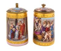 A Pair of Vienna Porcelain Tankards Height 6 1/2 inches. — 19TH CENTURY