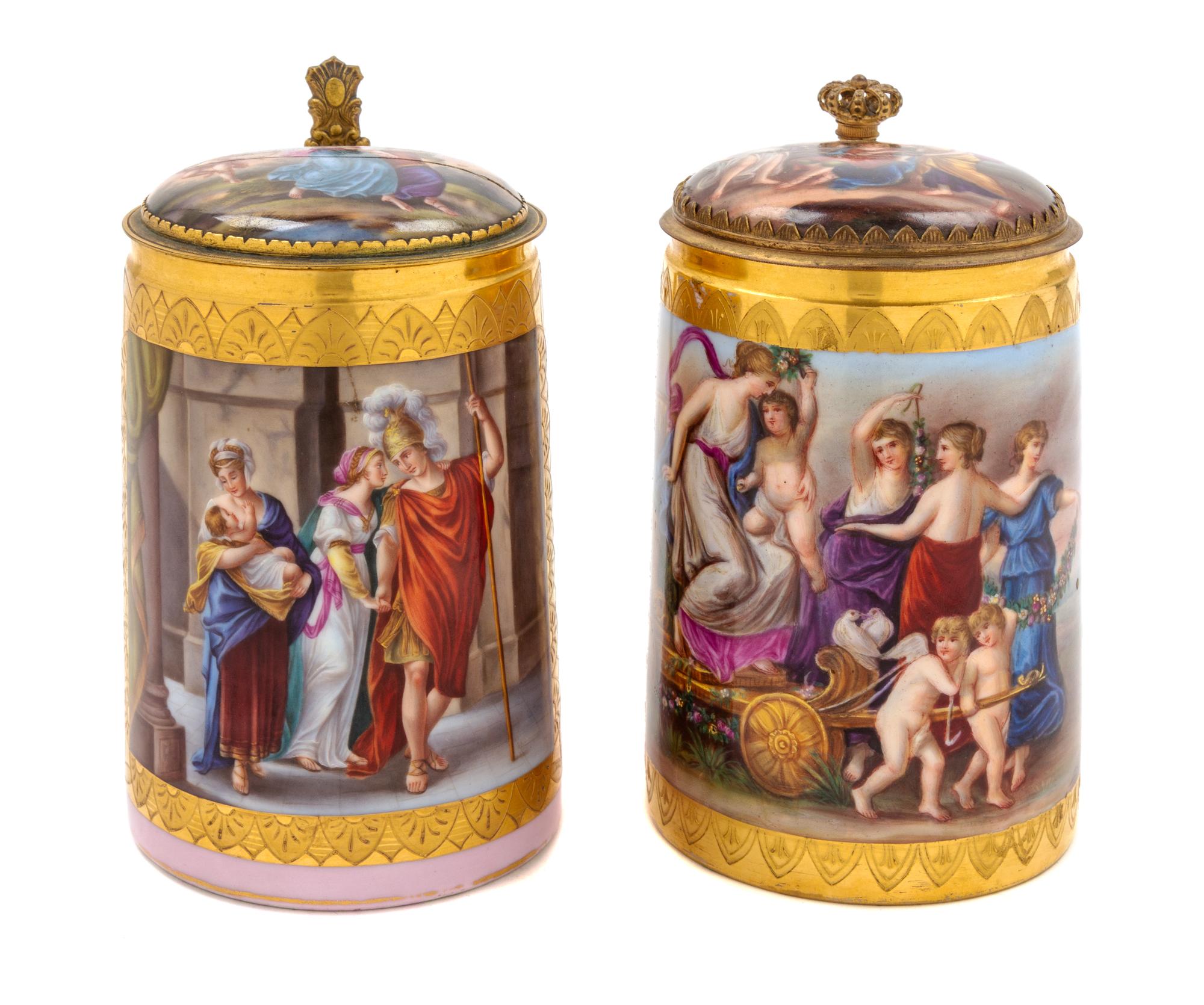 A Pair of Vienna Porcelain Tankards Height 6 1/2 inches. — 19TH CENTURY