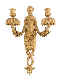 A Pair of French Gilt Bronze Two-Branch Wall Lights