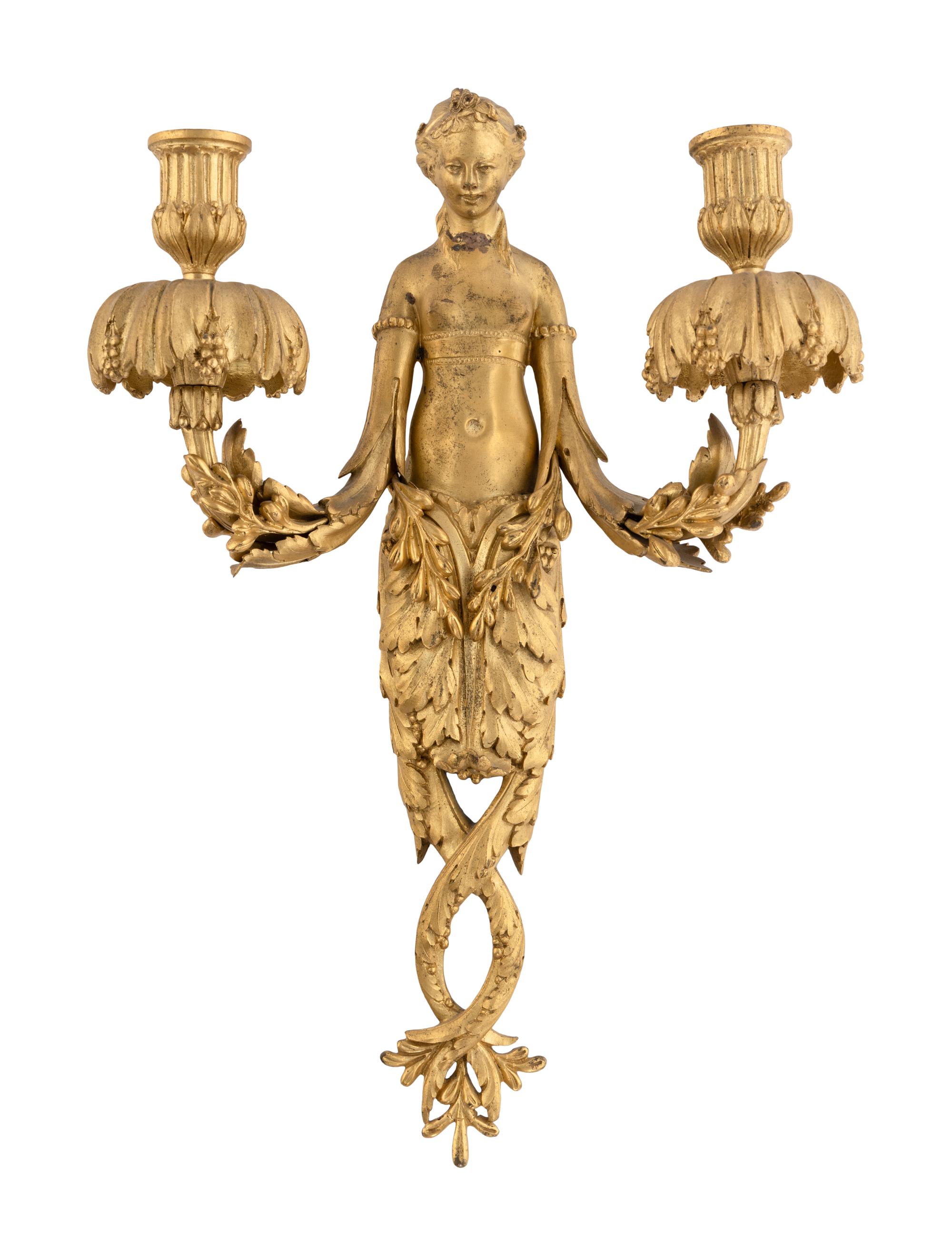 A Pair of French Gilt Bronze Two-Branch Wall Lights