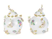 A Pair of Herend Porcelain Covered Jars — 20TH CENTURY