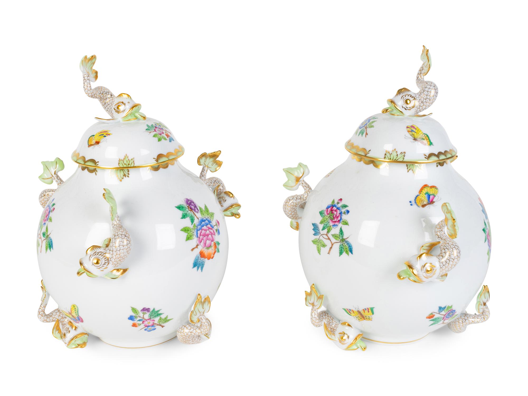 A Pair of Herend Porcelain Covered Jars — 20TH CENTURY