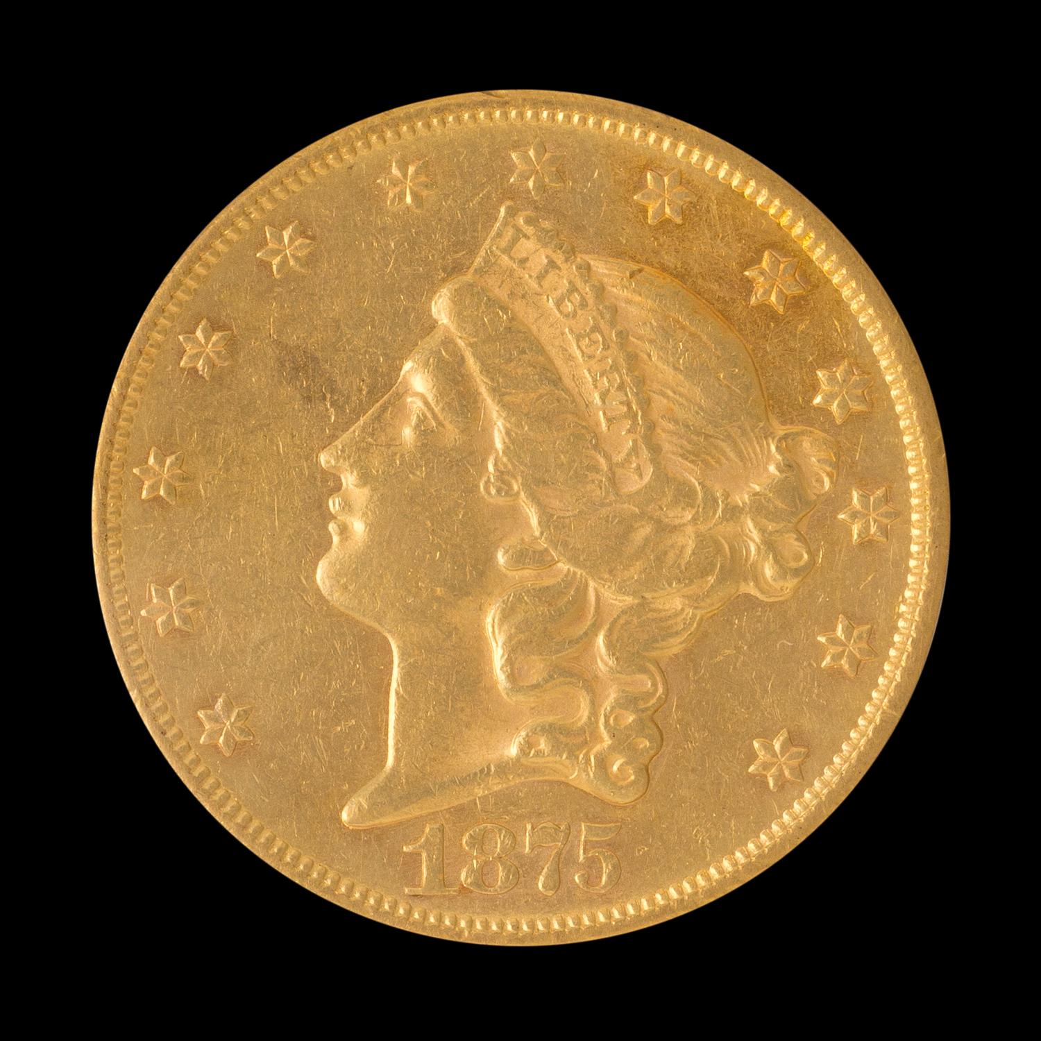 A United States 1875-CC Liberty Head $20 Gold Coin