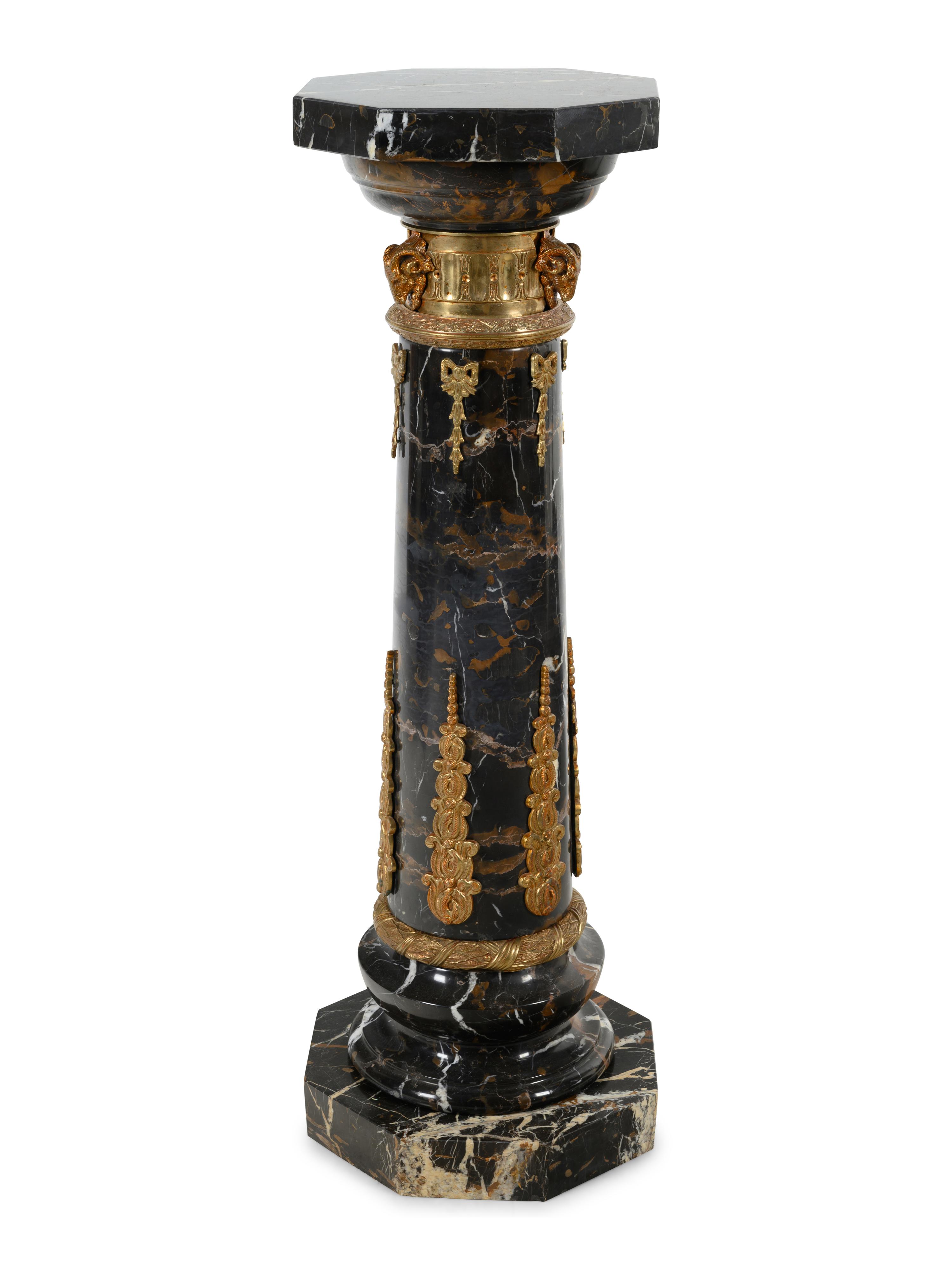 An Aesthetic Movement Gilt Bronze Mounted Marble Pedestal