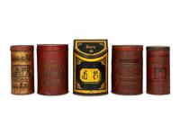 A Chinese Export Tole Tea Bin and Four Continental Coffee Tins